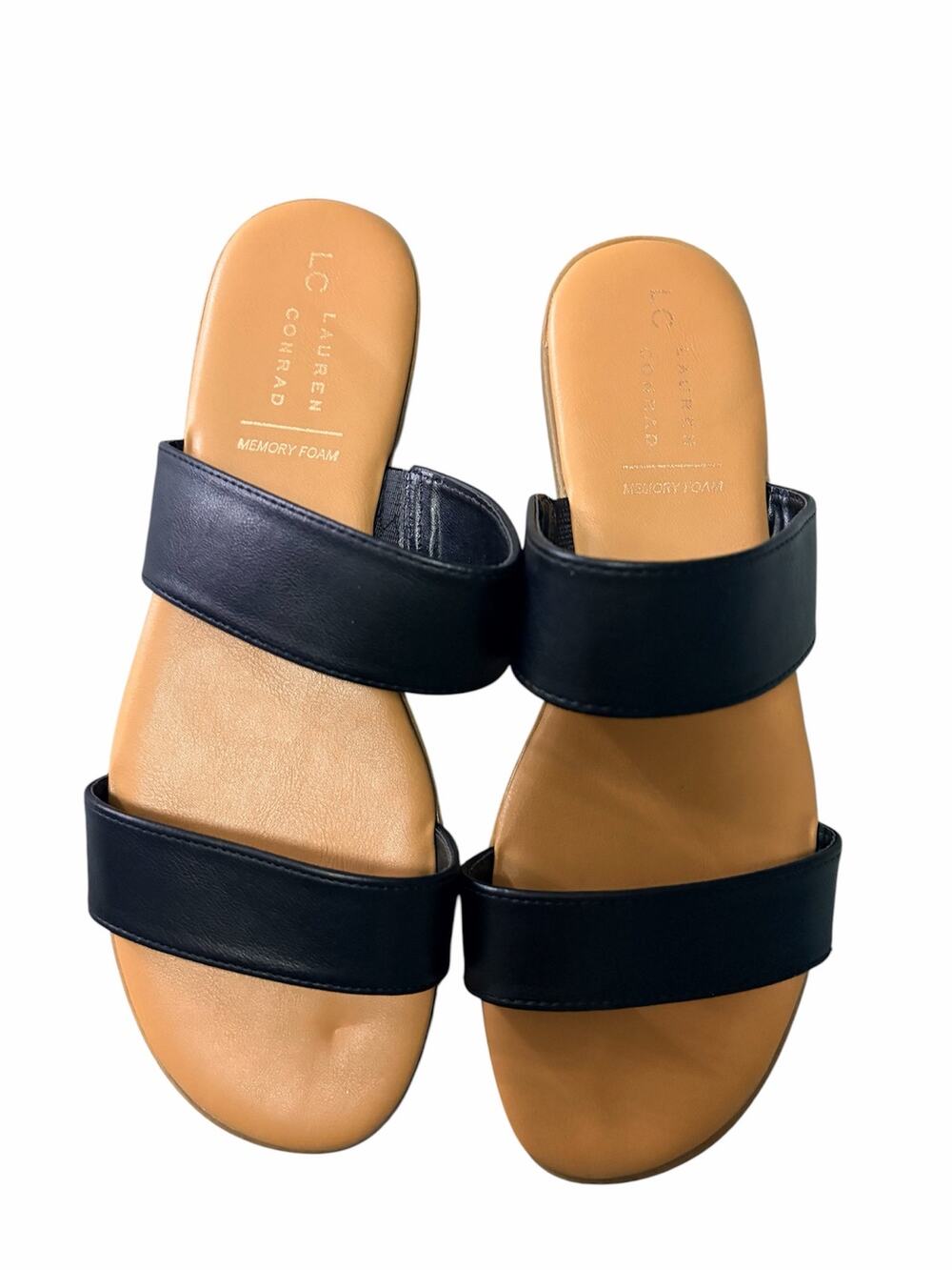 LC Lauren Conrad Black Dual-Strap Memory Foam Slide Sandals